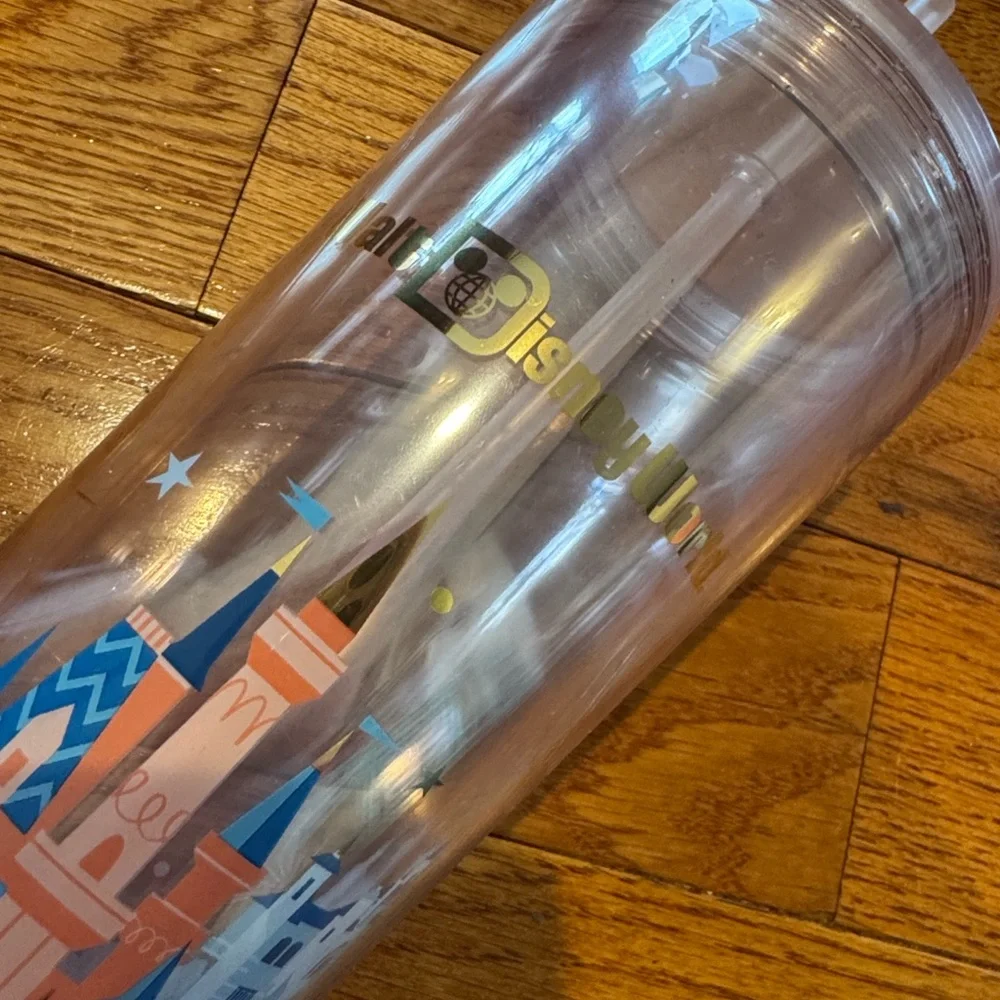 Starbucks Clear Pink Tumbler with Gold Logo and Castle Accent